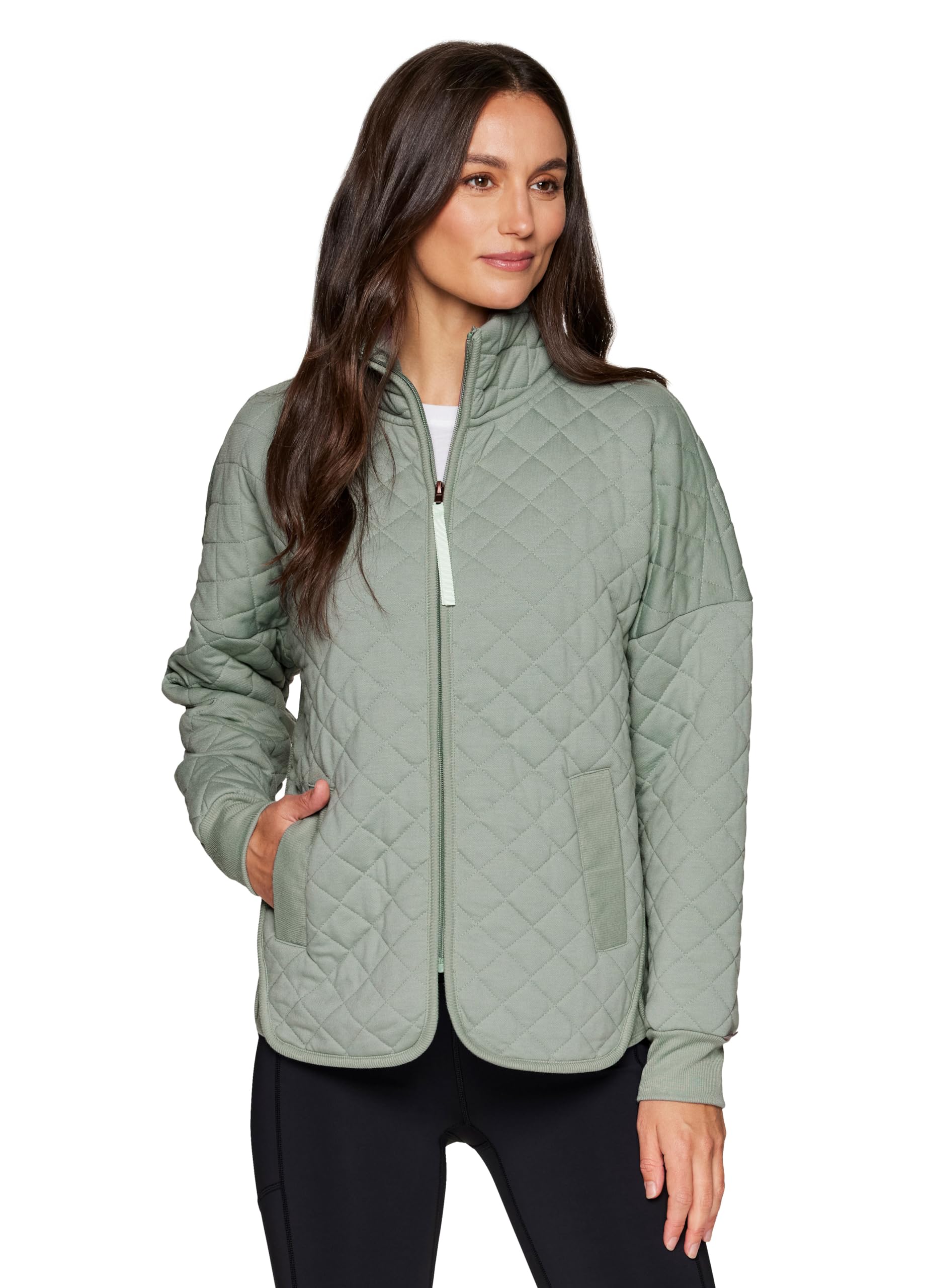 RBX Quilted Zip Up Jacket for Women, Lightweight Mock Neck